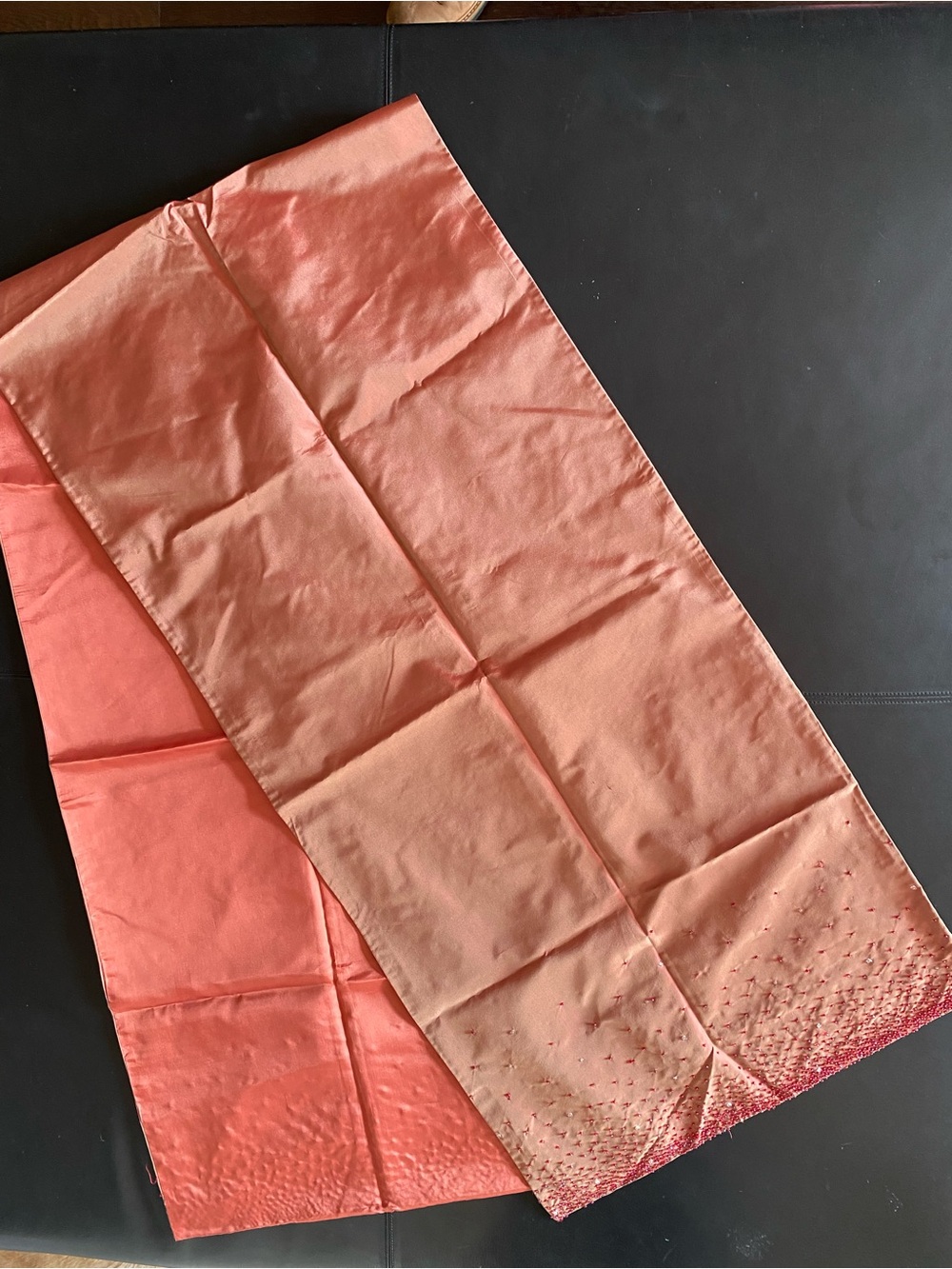 Kay Unger Coral silk Wrap/Scarf with Subtle beaded Embellishments on each end.